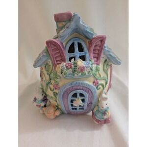 Enchanted Fairy Cottage Ceramic Tea Light Holder Pastel Easter Spring Home Decor